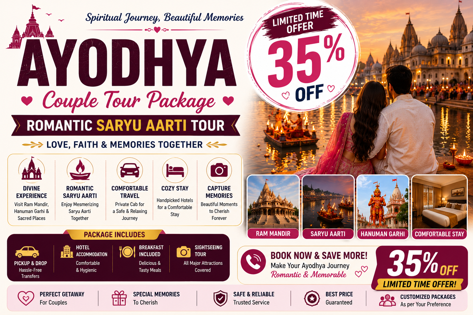 Couple Tour Package Ayodhya: Romantic Saryu Aarti Tour 35% Off